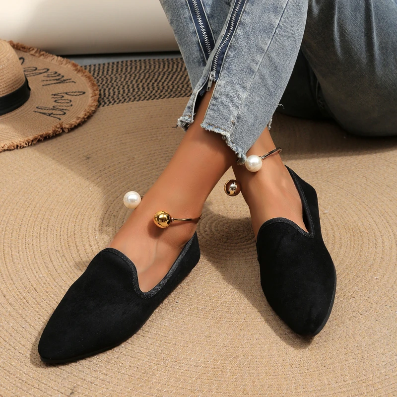 Large size soft-soled pointy fashion casual shoes women 2023 autumn and winter new-style slip-on comfortable single shoes