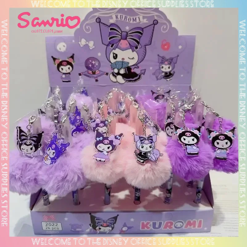 

Sanrio Gel Pen Kuromi Melody Cartoon Plush Pendant 12/24pcs Kawaii Students Stationery 24pcs Cute School Signature Pen Wholesale