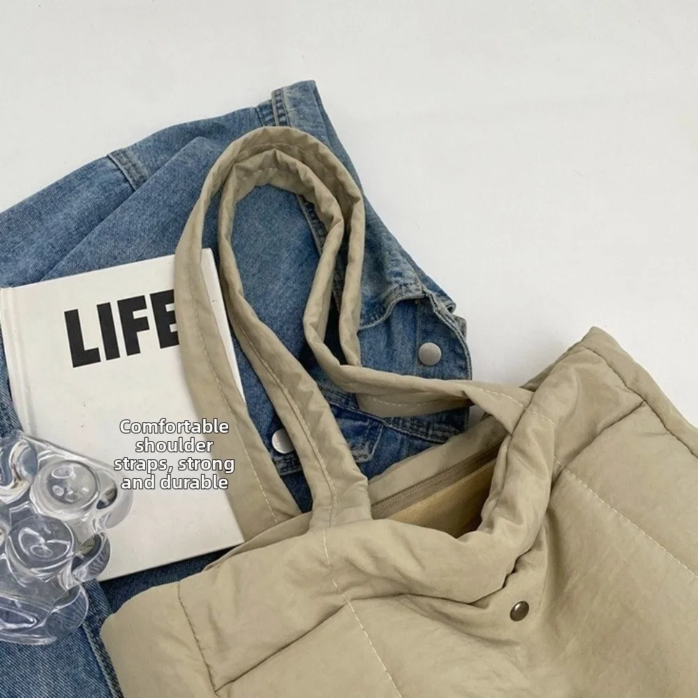 

Solid Color Lady Laptop Handbags Large Capacity Soft Cotton Puffer Shoulder Bag Fashion Top Handle Women Cloud Tote Bag Shopping