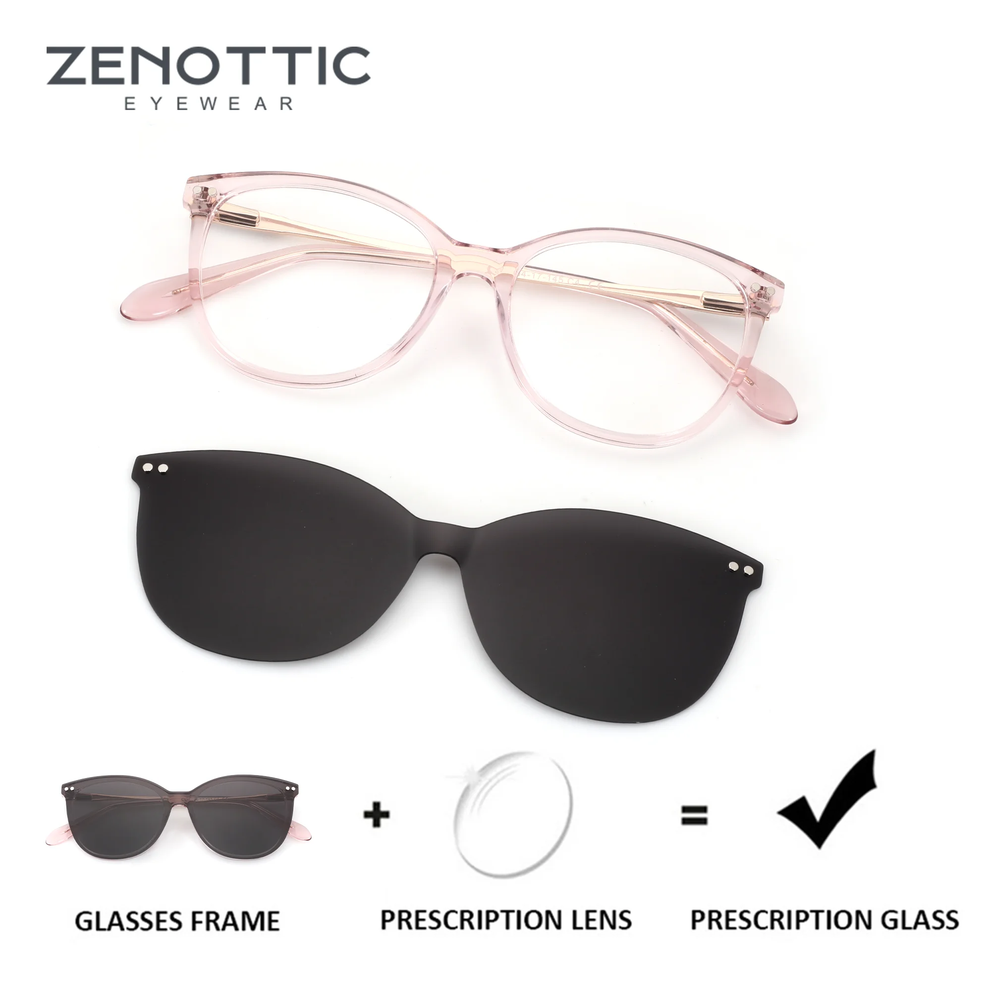 

ZENOTTIC（S Size）Magnetic Clip Prescription Glasses for Women Butterfly Acetate&Metal Frame Sunglasses Attachment