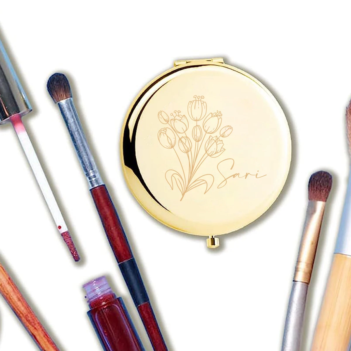 1pc Cartoon flower Round Customized Text Circle Mirror Makeup Mirror Folding Mirror Wedding Guest Gifts Anniversary gifts