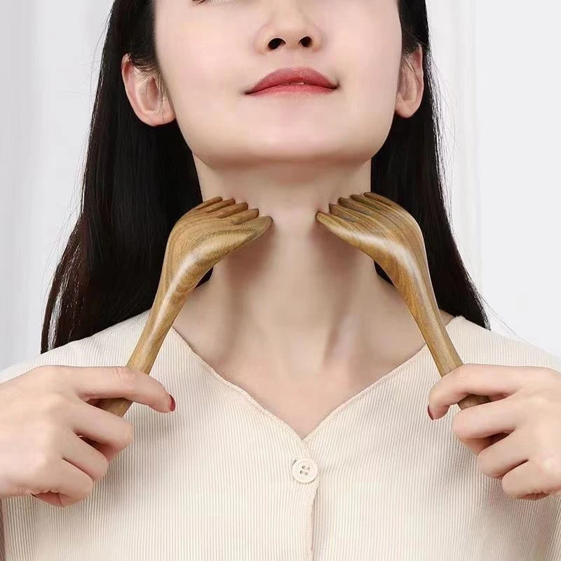 2pcs Natural Wooden Wide Tooth Long Handle Comb Meridian Massage Anti-static Head Six Claw Massager Promote Blood Circulation