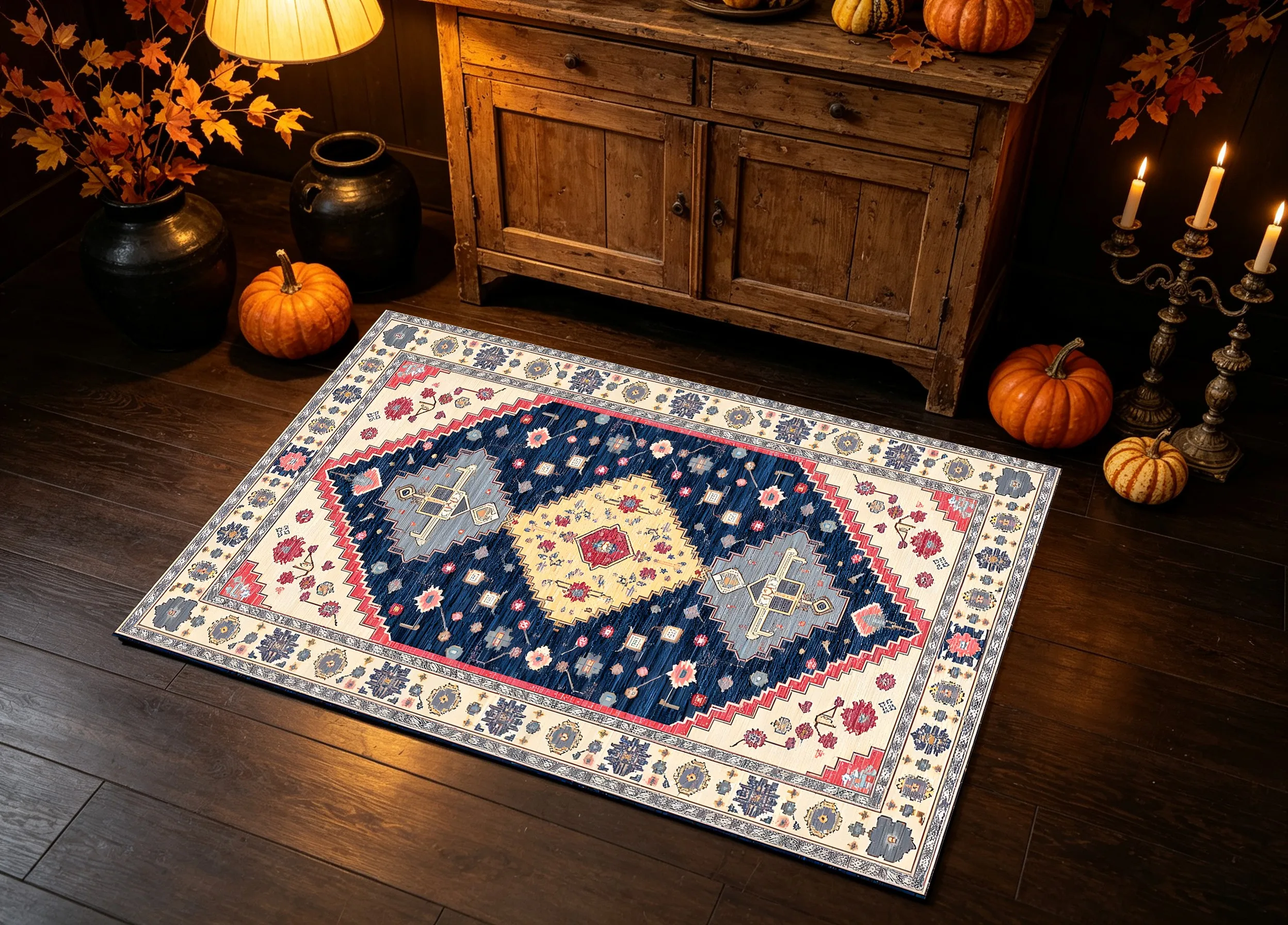 Velvet Rug Retro Persian Diamond Pattern Exotic Ethnic Style for Living Room Bedroom Coffee Table Decor
