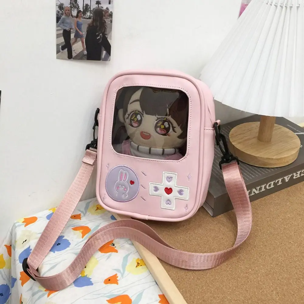 Bolsa de mensajero de conejo de dibujos animados para estudiantes, bolsa cruzada cuadrada impermeable, máquina de juego de ventana transparente de PU, Itabag, regalo