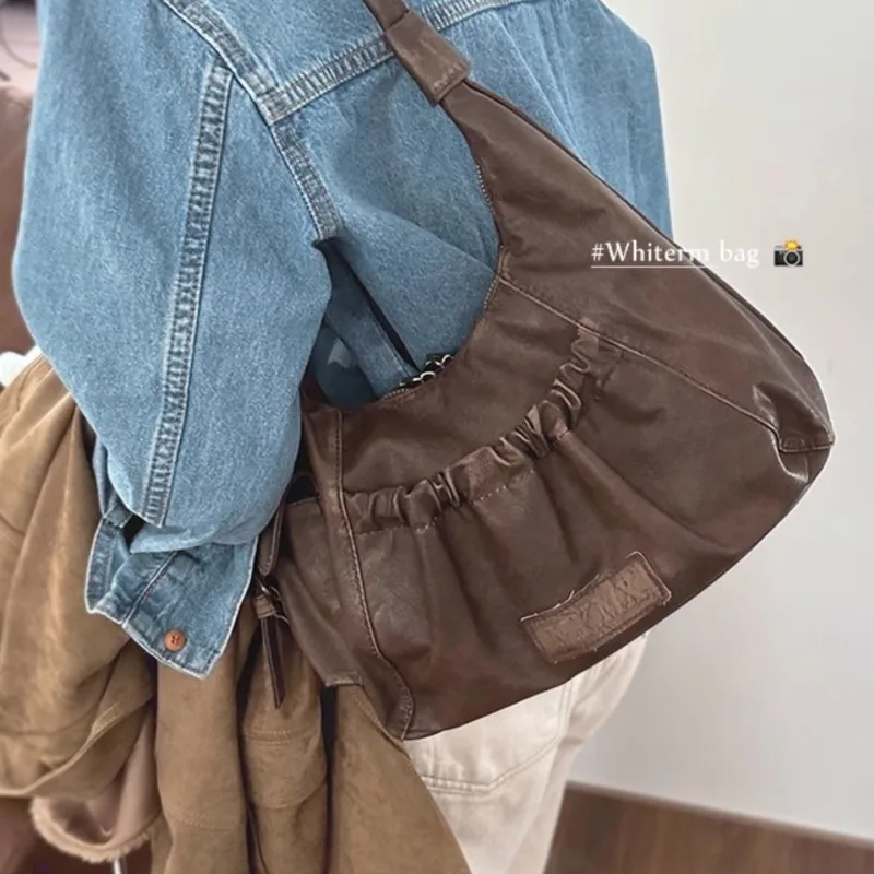 

JIAERDI Vintage Mallard Underarm Bag Women Crinkled Leather Large Capacity Tote Bag Ladies Fashion Versatile Tote Bag 2025 New