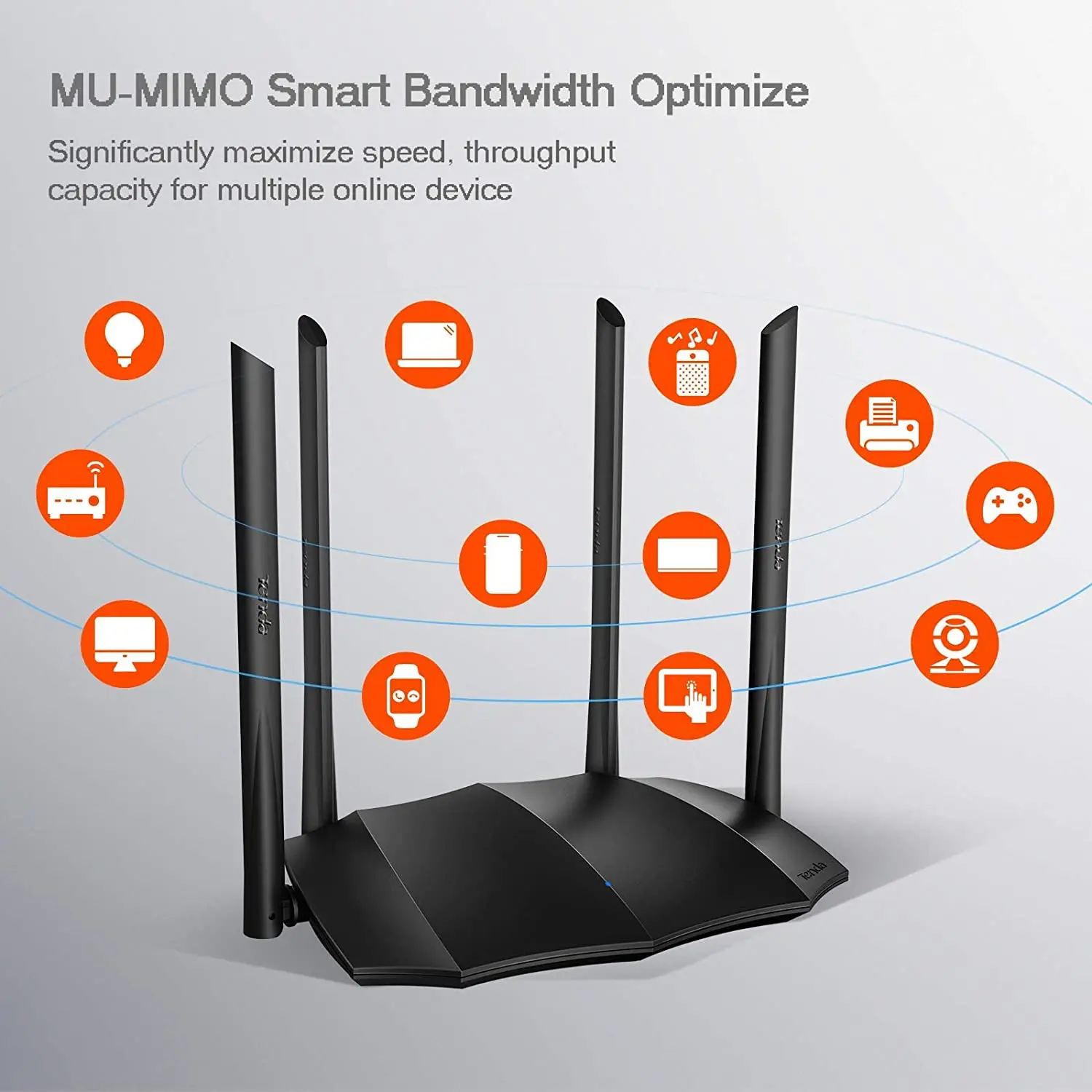 Tenda-enrutador WiFi inteligente AC8, puerto Gigabit de doble banda, AC1200, velocidad de 5Ghz, MU-MIMO de Internet inalámbrico, cobertura de largo