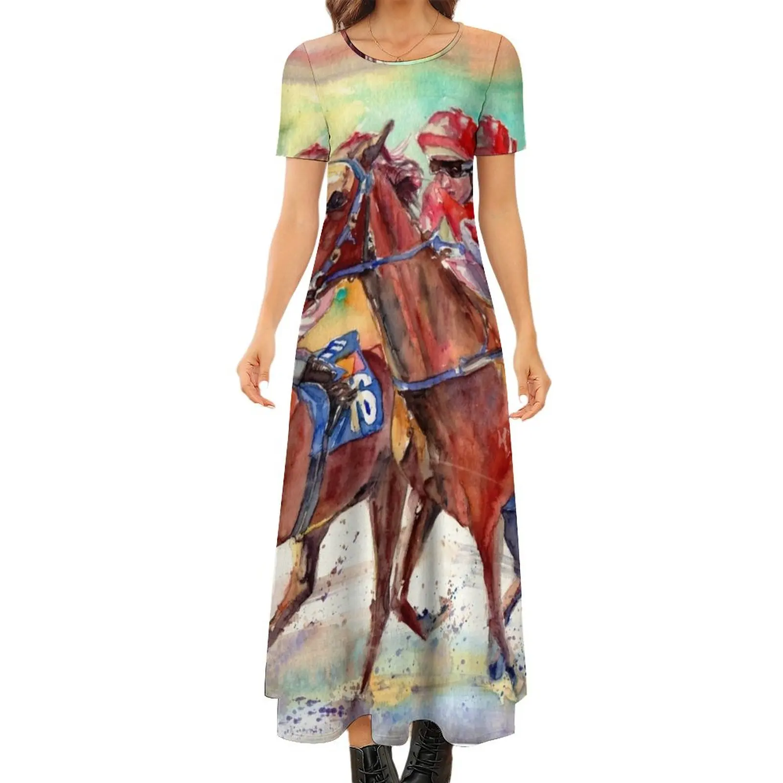 

Thoroughbred Racing Round Neck Short Sleeve Dress sexy dress summer clothes Women"s long dress