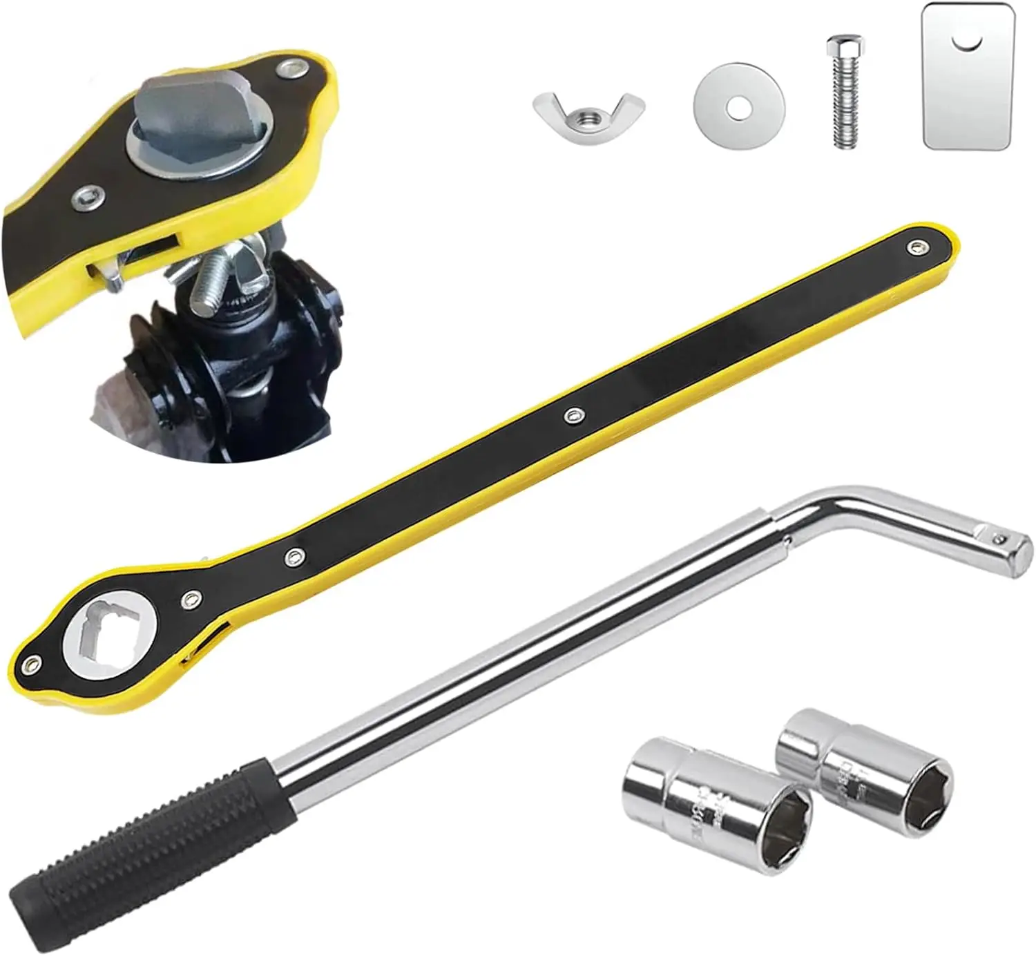 

4PCS Car Wrench Set, 14-20in Telescoping Lug Wrench with 17/19mm & 21/22mm Sockets, Hex Ratchet Wrench for Scissor Jack