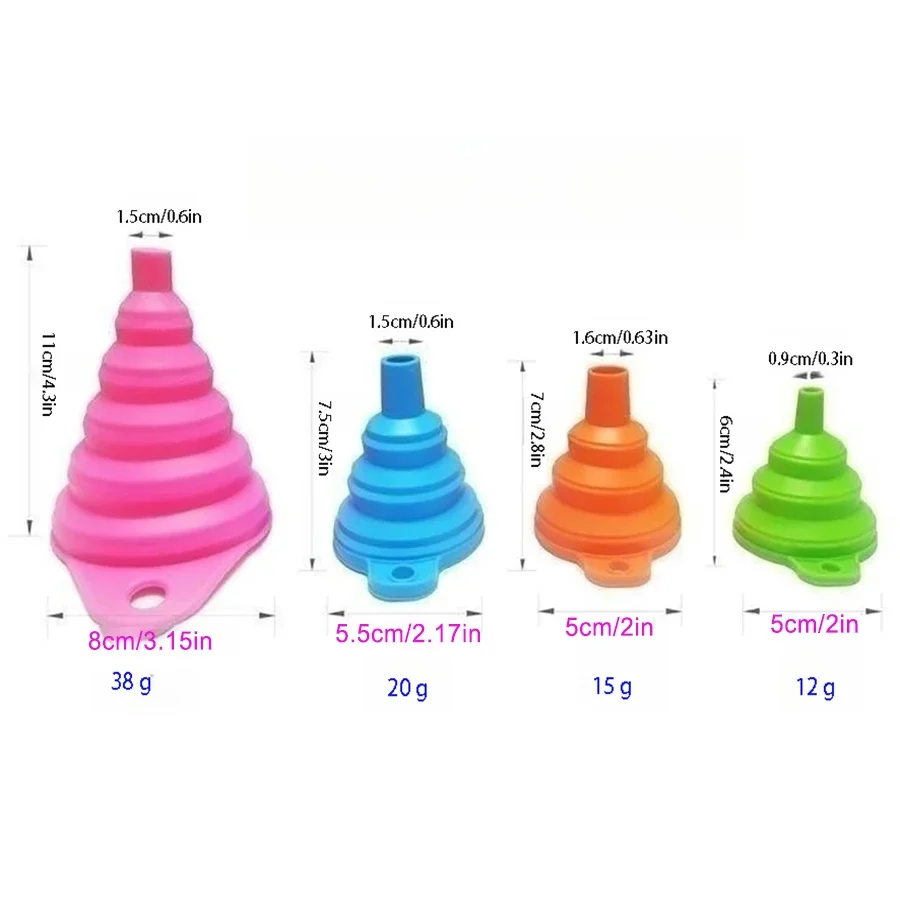 Juego de embudo de silicona de grado alimenticio de 4 piezas, accesorios de utensilios de cocina plegables, para llenar botellas de agua, transferencia de líquido