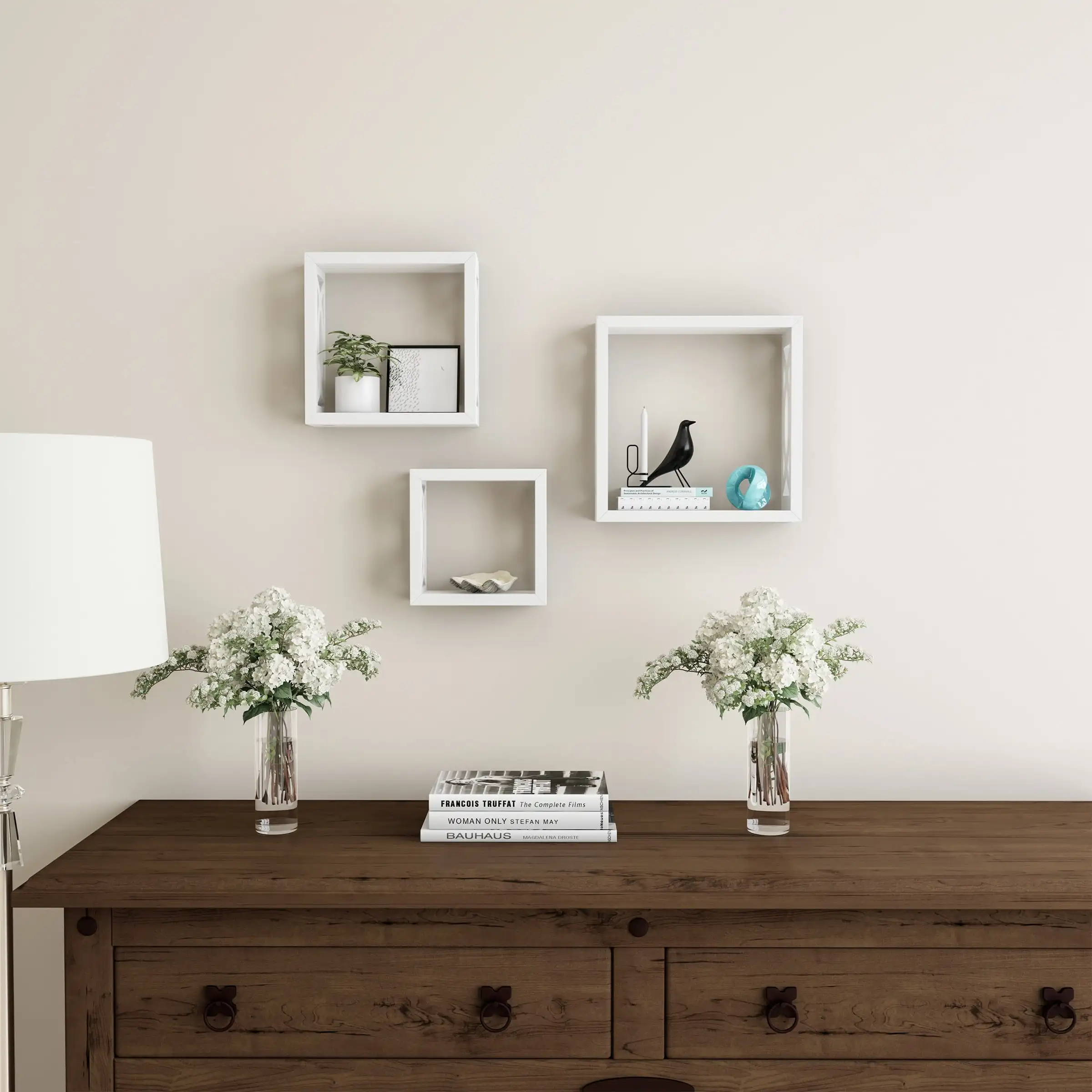 Floating Shelves- Open Cube Wall Shelf Set with Hidden Brackets, 3 Sizes to Display Decor, Photos, More- Hardware Included