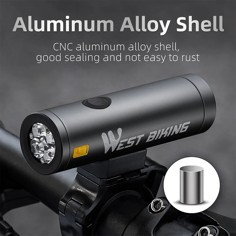 WEST BIKING Bicycle Front Light 800LM/1000LM Type-C Charging Bike Headlight 5000mAh IPX6 Waterproof Flashlight Cycling Accessory