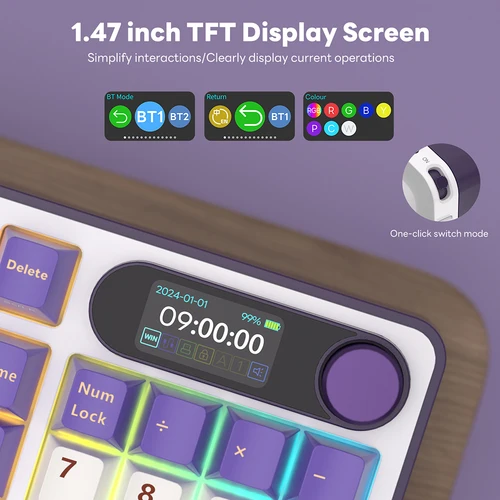 Imagen 2 del producto RK ROYAL KLUDGE S98 teclado inalámbrico para jugadores montaje superior pantalla TFT teclado mecánico multimodo 98 teclas RGB retroiluminado intercambiable en caliente