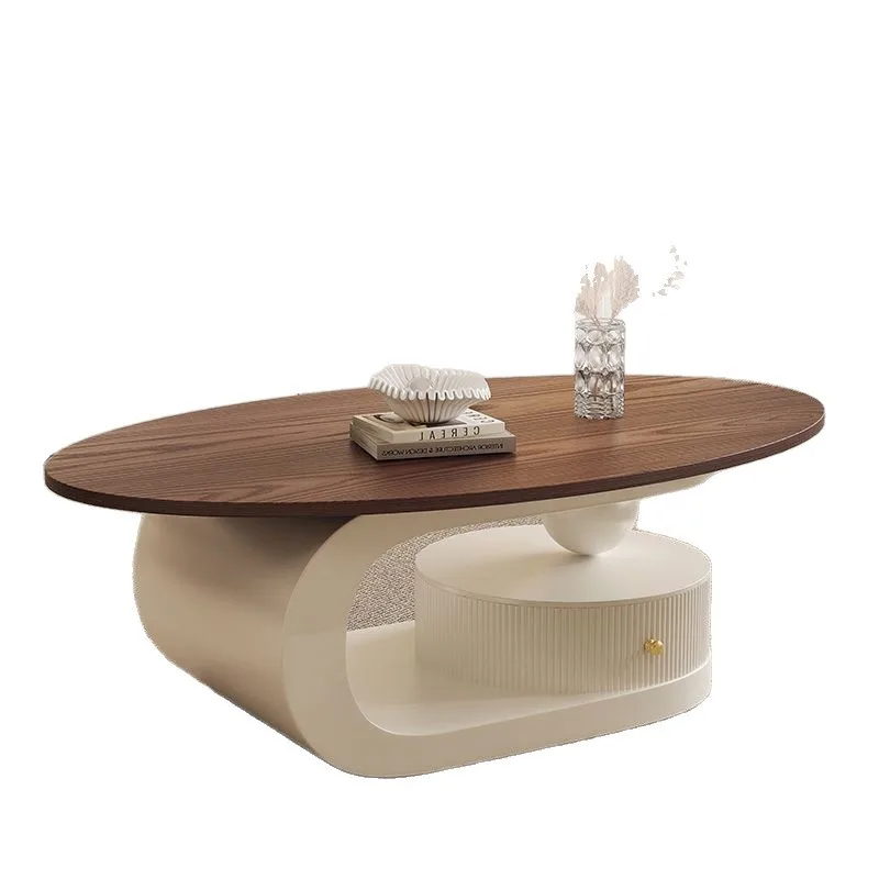 

Walnut oval coffee table living room modern and simple for home use