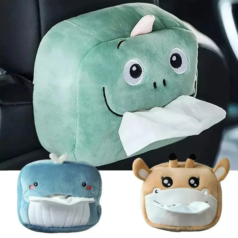 Cartoon Car Tissue Box Cute Plush Animals Napkin Paper Holder Portable Auto Armrest Box Tissue Paper Storage Case Car Decoration