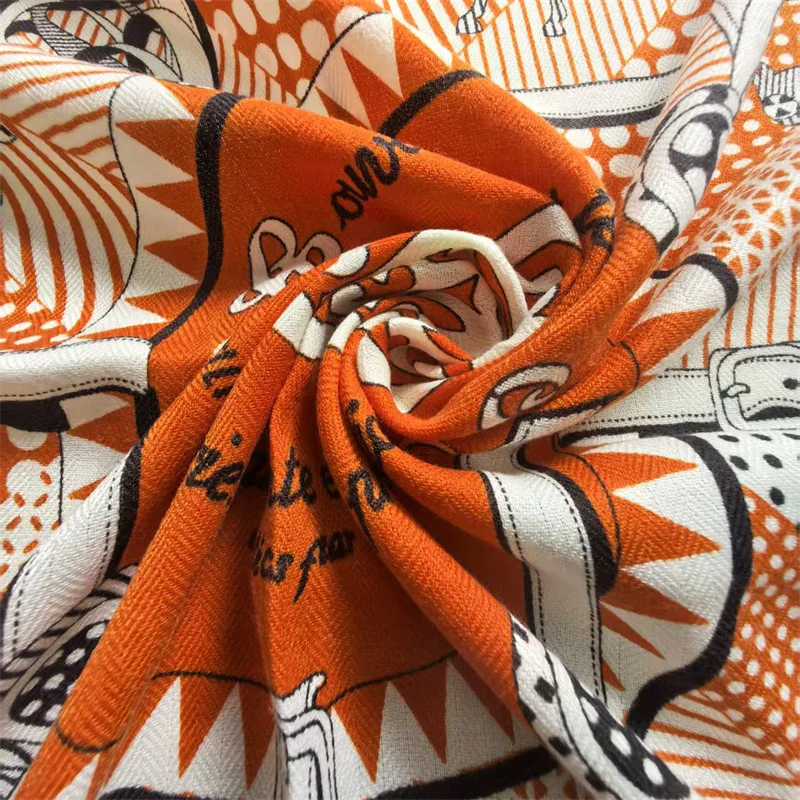 90CM Fashion Printed Cashmere Silk Scarf Designer Luxury Pashmina Shawls for Women Square Scarves Curled Edges Stole Blanket view 5