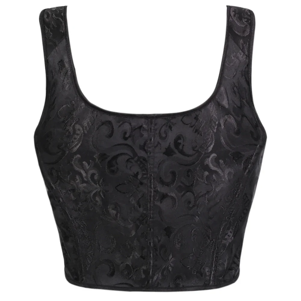 Women Plus Size Jacquard Corset Top Wide Strap Bow Front Lace Up Boned Waist Cincher Vintage Gothic Carnival Party Wear