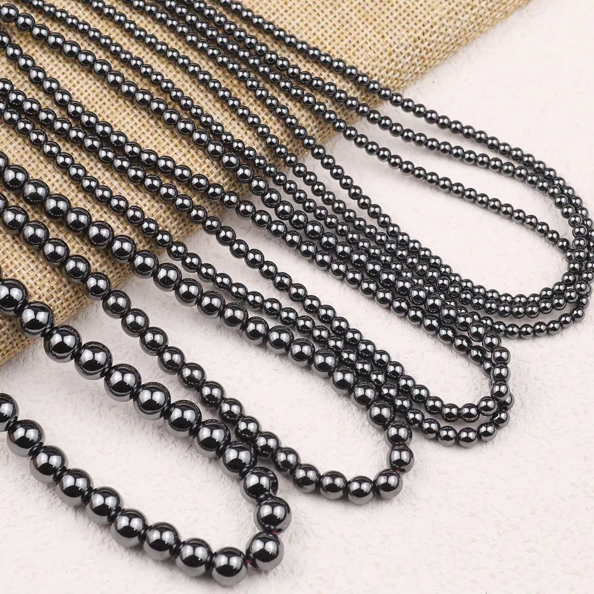 Round Black Hematite Natural Stone Spacers Loose Beads for Jewelry Making DIY Bracelet Necklace Accessories 2/3/4/6/8/10MM