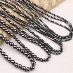 Round Black Hematite Natural Stone Spacers Loose Beads for Jewelry Making DIY Bracelet Necklace Accessories 2/3/4/6/8/10MM