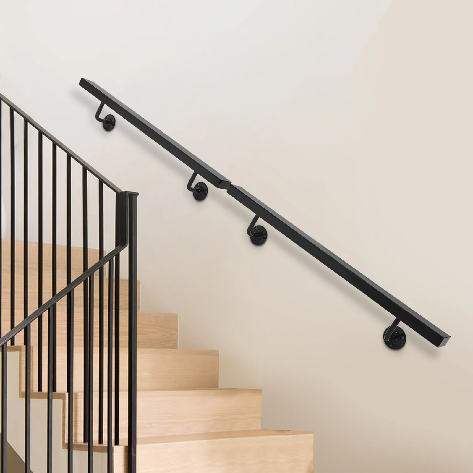 

5FT Handrails for Stairs, Indoor Rectangle Stair Handrail, Wall Mounted Stair Handrail, Safety Stainless Steel Stair Handrail
