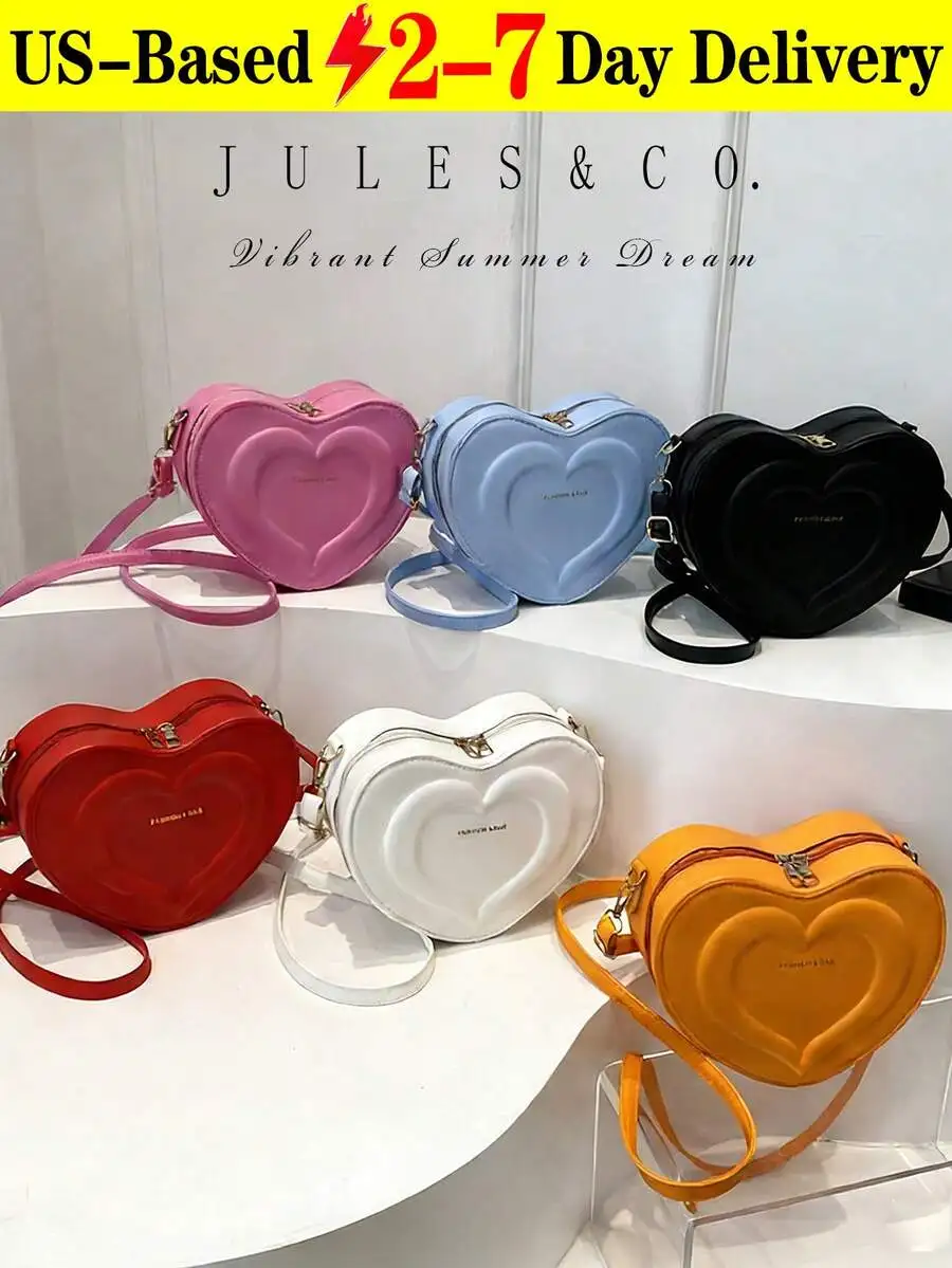 

Mini Heart Shape Crossbody Bag For Women Solid Color Fashion Shoulder Purse Spring Summer