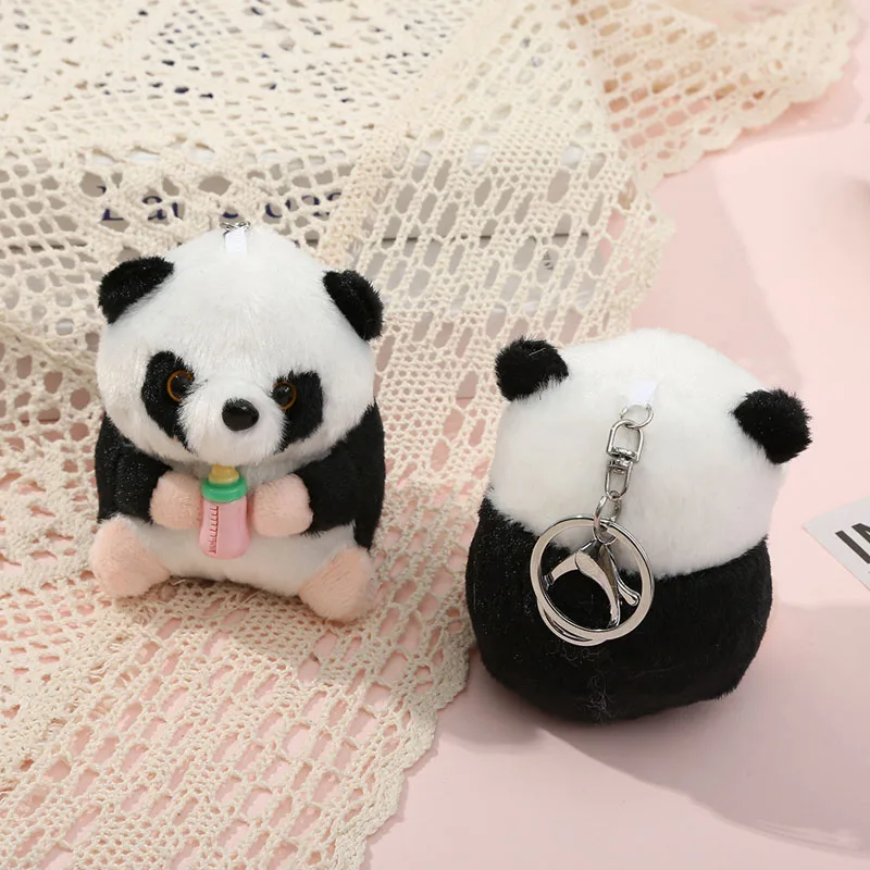 Cartoon Three-Dimensional Doll Backpack Pendant Game Hall Grab Machine Doll Accessories Cute Baby Bottle Panda Plush Key Chain