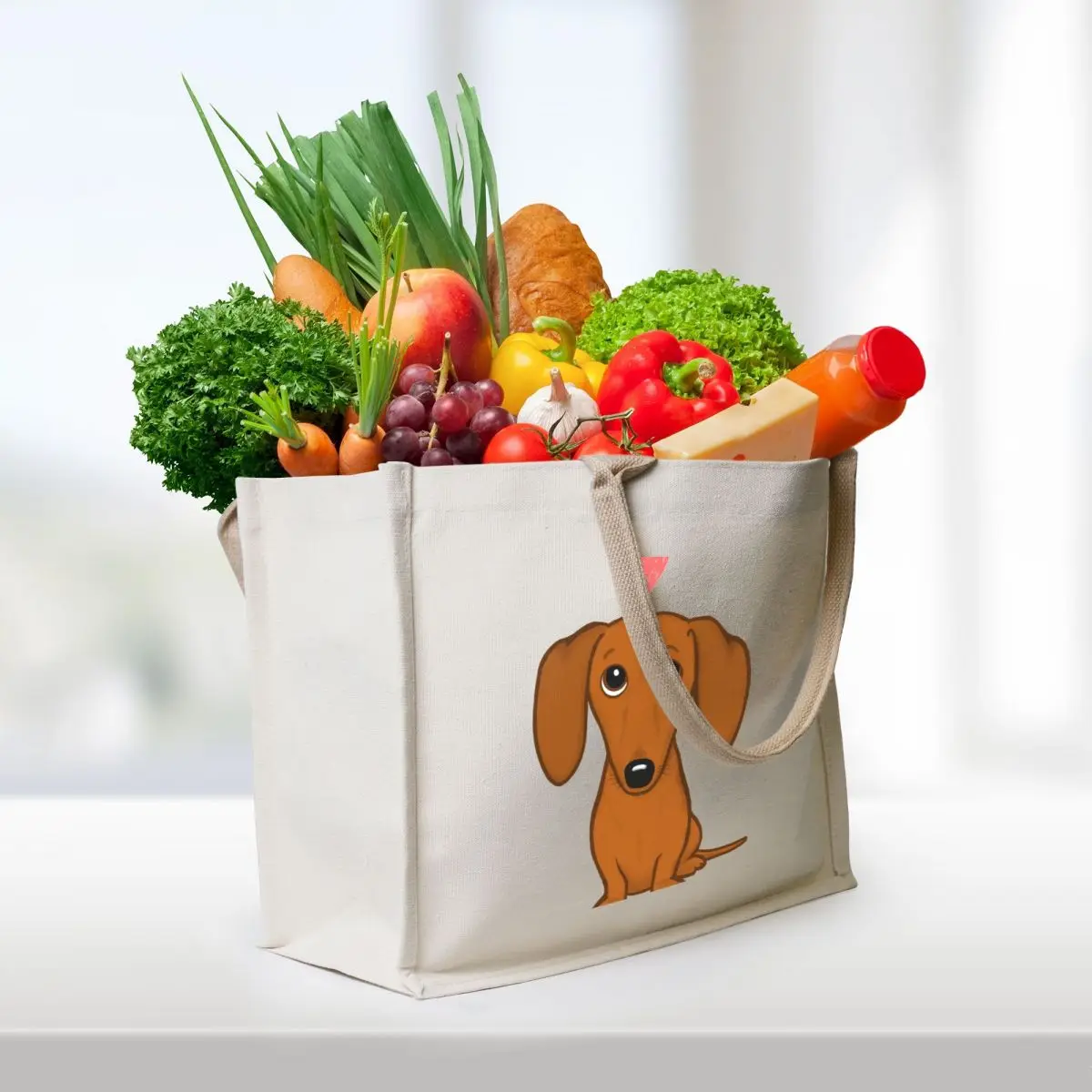 Cute Cartoon Dachshund with Heart Tote Bag Large bags for women Women's beach bags Lady bag