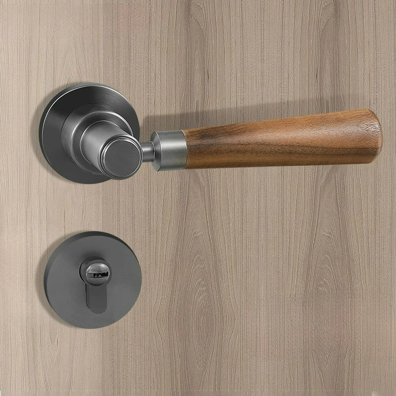 

Modern Minimalist Interior Room Door Lock, Split Style Retro Walnut Wood Door Handle, Magnetic/silent Bedroom Door Lock