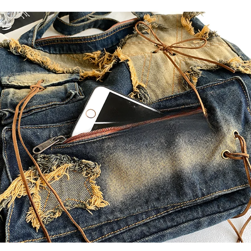 Bolsa jeans de grande capacidade personalizada para mulheres, bolsa de ombro casual, bolsa de mensageiro feminina, moda nova, hotselling