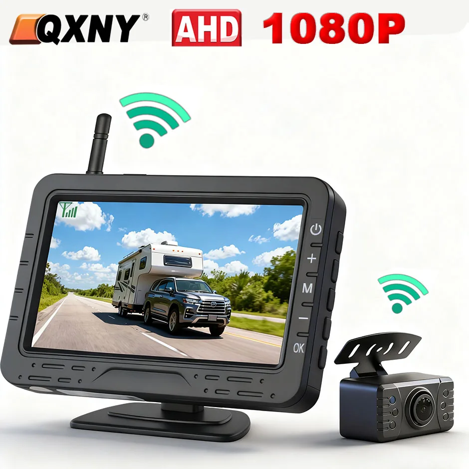 

QXNY Беспроводной 4,3-дюймовый монитор для парковки автомобиля AHD1080P ИК-камера заднего вида для автомобильных пикапов/фургонов/прицепов/кемперов, легкая установка автомобиля