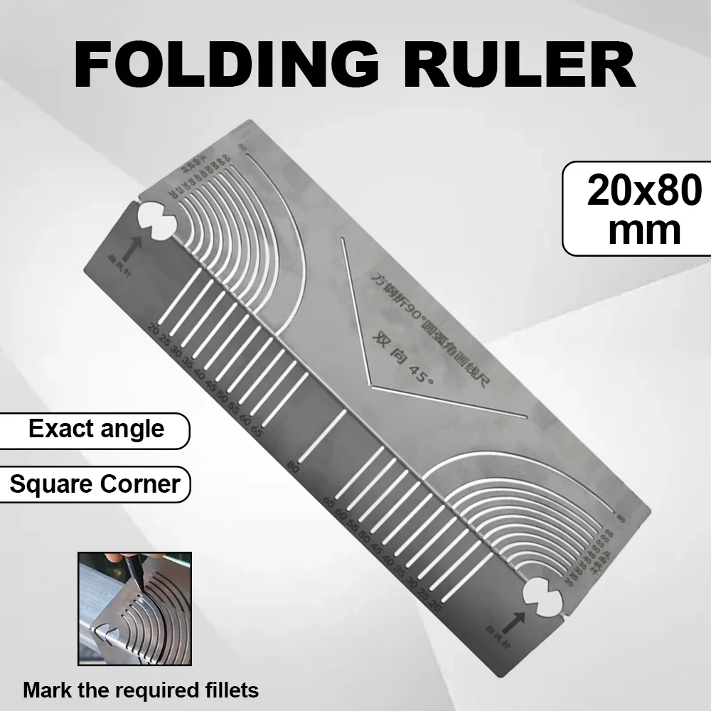 Arc Marking Ruler Right Angle Construction Arc Parallel Drawing Tool 90 Degree Folding Ruler for Metalworking Cutting Guide