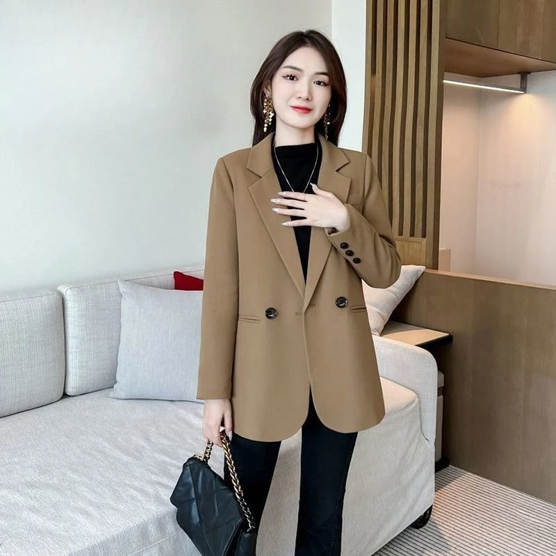Women's Loose Black Blazer 2025 SA New Solid Color Casual Workwear Elegant High End Slimming Side Slit Suit Jacket Vintage