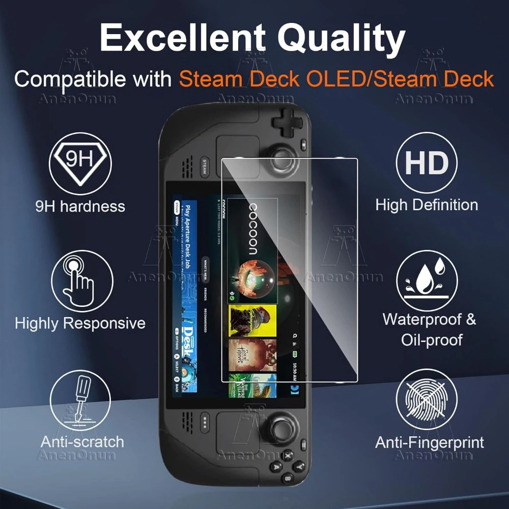 2 Pack Steam Deck/Steam Deck Oled HD Screen Protector Glass 9H Hardness Anti-Scratch Anti-Fingerprint Bubble-Free Tempered Film