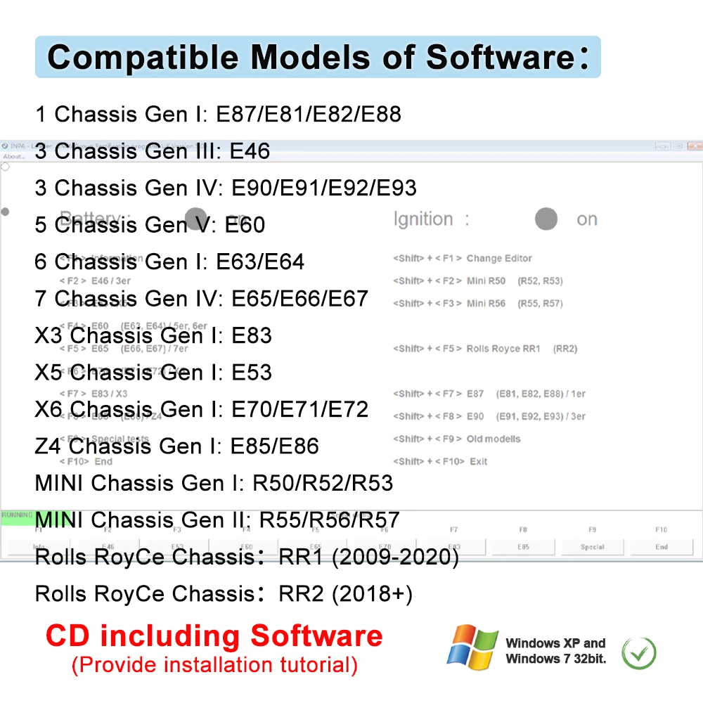 Fotografia 3: Interface de Diagnóstico OBD2 para BMW E90/E65/E53/E70/E71/E72, Leitor de Códigos com Interruptor K DCAN para INPA/ISTA-D/Tool32/EDIABAS