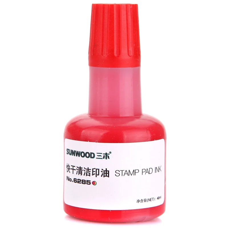 SUNWOOD หมึกสะอาดปิดผนึกแบบแห้งเร็วสีแดงความจุ40มล. ขนาดใหญ่สำหรับสำนักงานการเงินชุด6285ปั๊มหมึกขวดเดียวแพ็ค