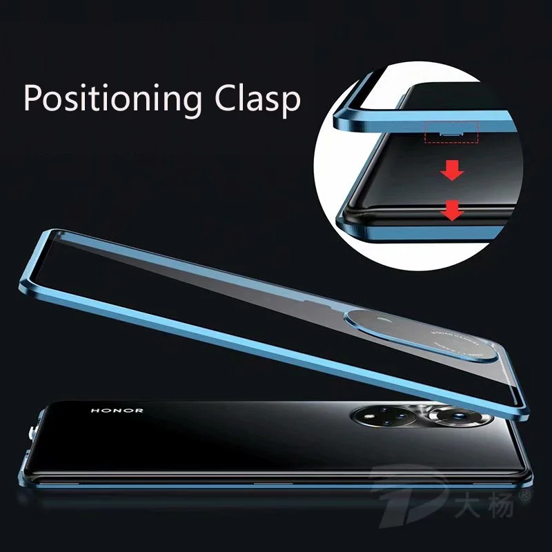 Metal Magnetic Anti-drop Case Double Sided Glass Snap Buckle Phone Shell For Honor 50 70 Pro Plus Camera Lens Protection Cover