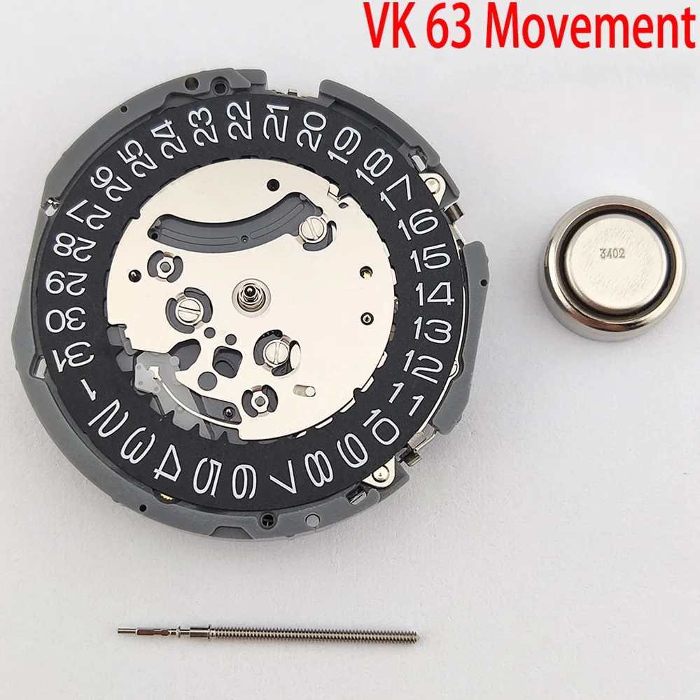 VK63A ساعة كوارتز تاريخ الحركة عند الساعة 3 ساعة كرونوغراف حركة مع بطارية لسلسلة VK VK63A VK63 ساعة تقويم واحد