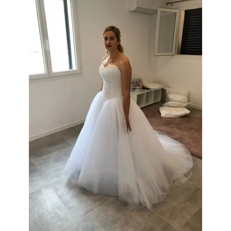 Wedding Dresses Strapless Wedding Dress With Court Train Classic Ball Gown Cusotmized Party Dress For Girls