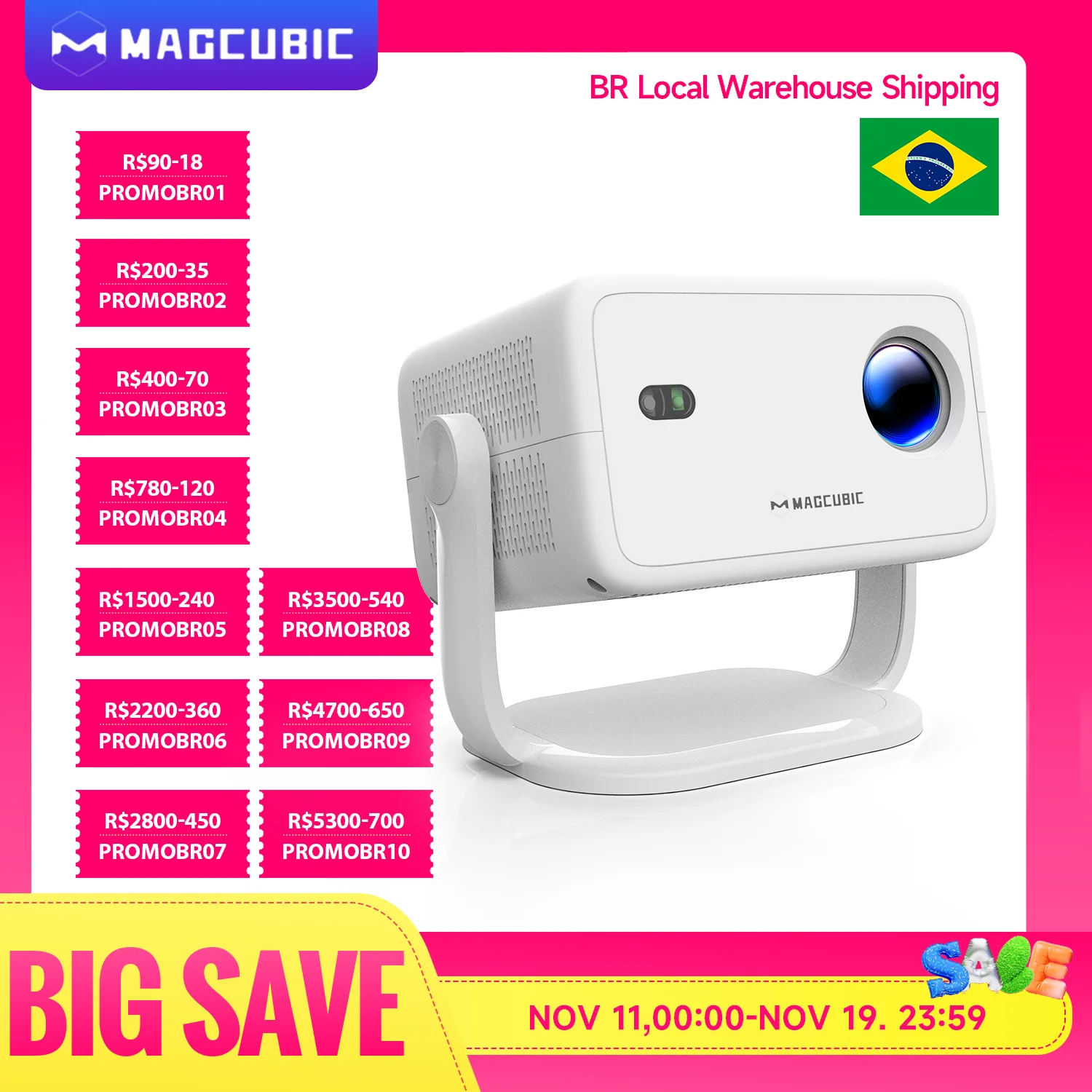 جهاز عرض Magcubic 650ANSI L018 4K أصلي 1080P تركيز تلقائي وتصحيح حجر المفاتيح Android11 BT5.2 WIFI6 360 °   السينما المنزلية المحمولة