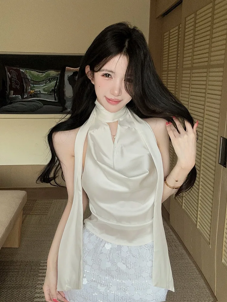 

Summer Pure Desire White Moonlight Elegant Sash Silk Blend Women's Top And Skirt Set Sparkling Sequin Skirt Fashionable ...