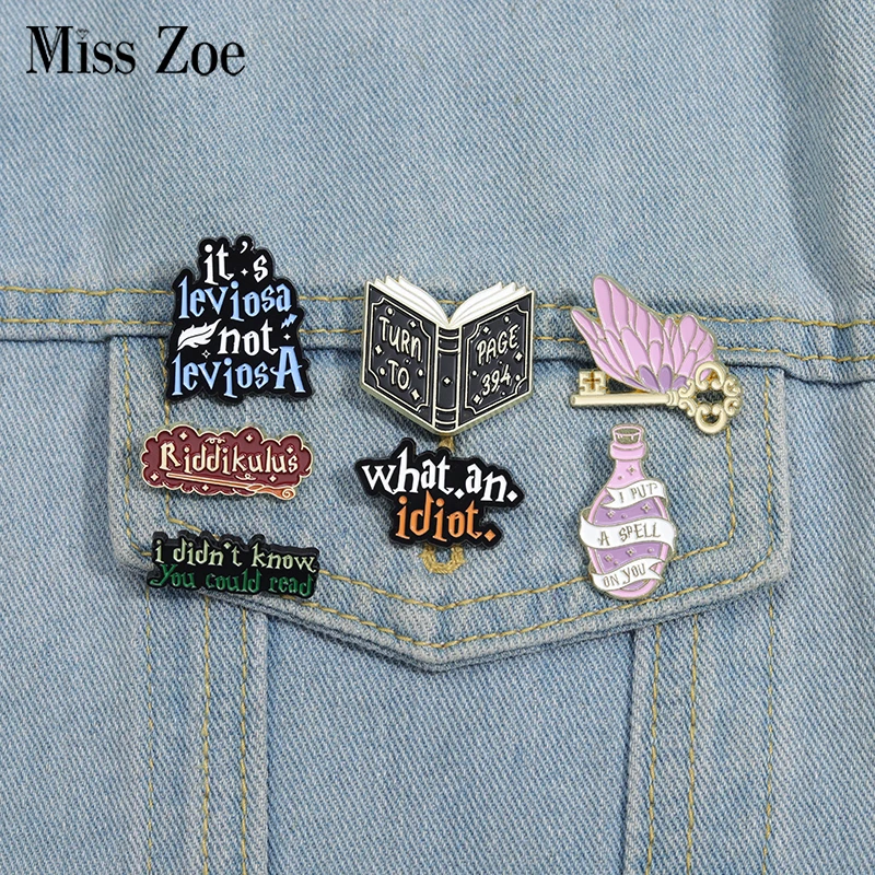 Butterfly Key Curse Witch Enamel Pins Custom Wizard Brooches Lapel Badges Magic Movie Book Jewelry Gift for Fans Friends