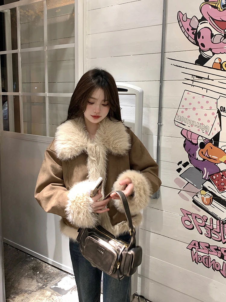 

Women's ort Suede Jaet Thiened down Quilted Fur Lined Oversize Winter Outerwear Chic Small Size Cotton Duffel Coat