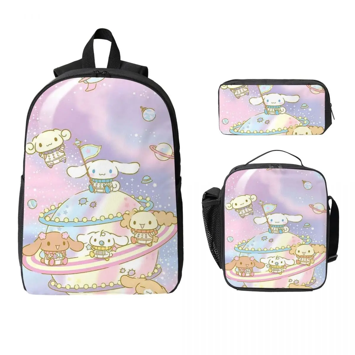 

Рюкзак Cinnamoroll Sanrio, студенческая сумка для книг для мальчиков и девочек, школьная сумка, компьютерные сумки на плечо, 3 шт., изолированная сумка для обеда, пенал
