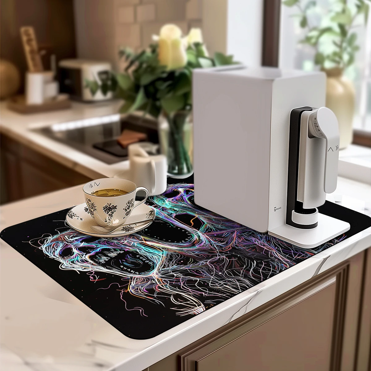 1pc Drying Mat Halloween Abstract Ghost Lines Non-Slip Absorbent Mat Tableware Kitchen Counter Drain Mats Placemats for Table