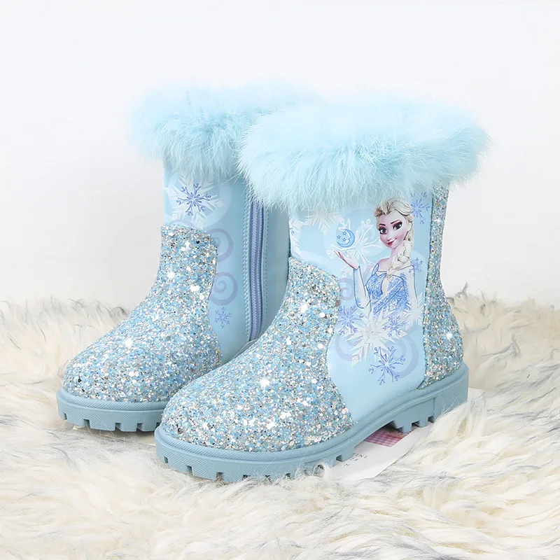 

Disney girls cartoon frozen boot elsa princess Fashion boots plus velvet children's shoes