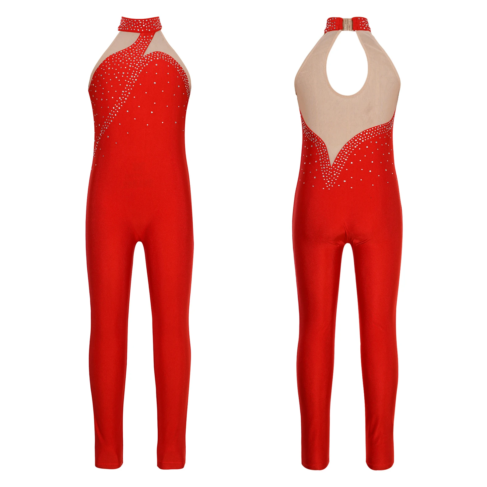 Kinderen Meisjes Balletmaillots Kunstschaatsen Dans Jumpsuit Mouwloze Glanzende Strass Ritmische Gymnastiek Performance Bodysuit