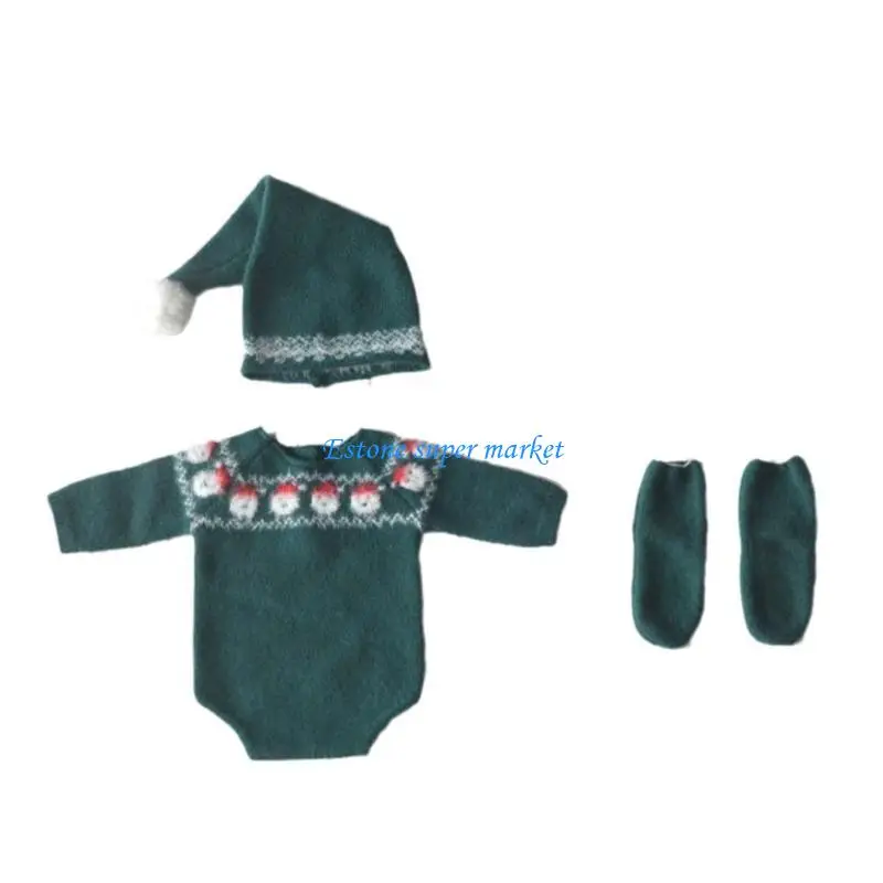 090B Baby Romper with Socks & Hat Warm Newborn Baby Knitted Photography Clothing Gift