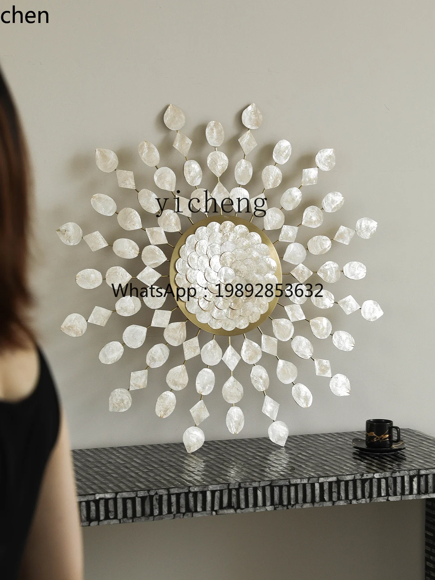 

gold art mural shell decoration painting guest restaurant wall metal pendant