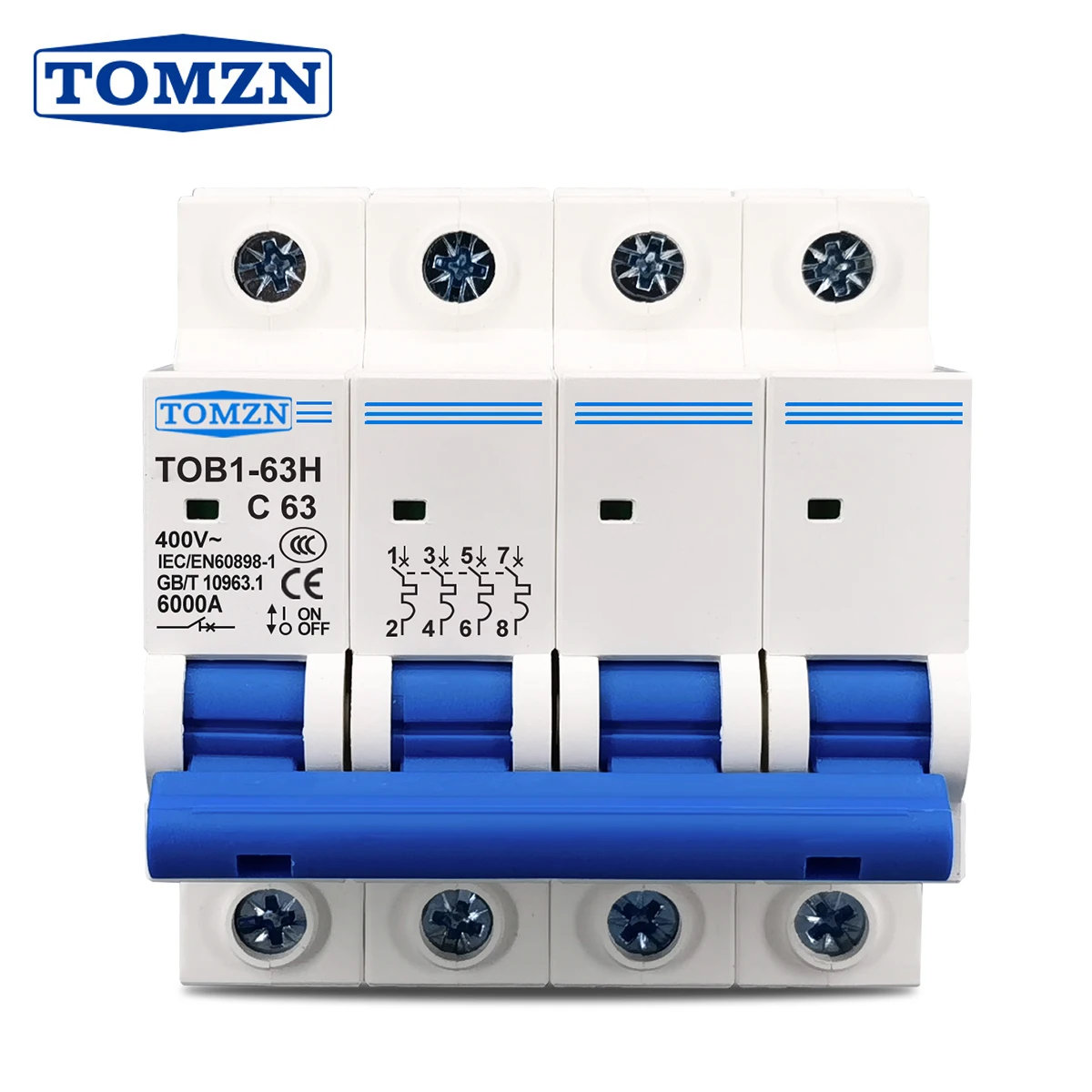 4P AC MCB TOB1-63 C type 230/400V~ 50HZ/60HZ Mini Circuit breaker 3A 6A 10A 16A 20A 25A 32A 40A 50A 63A