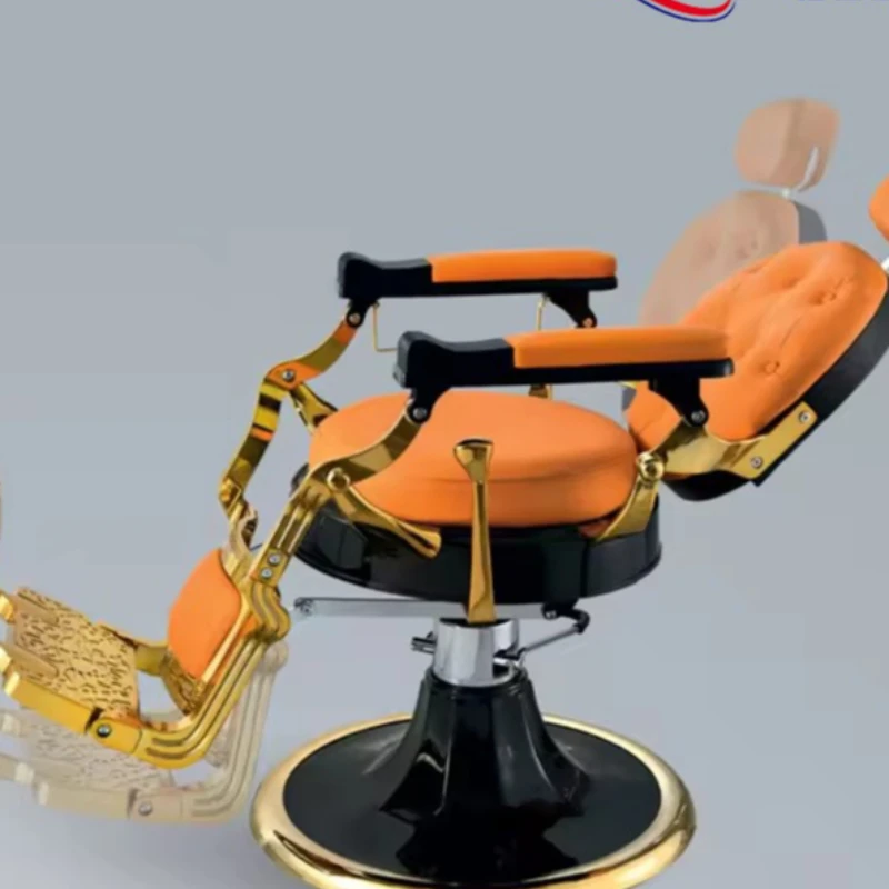 Vintage style leather orange rotating round base salon men's beauty salon hair salon hair chair