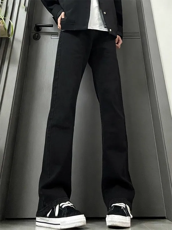 American High Street Vibe Men's Denim Jeans Fce Lined Thiened Warm Flared Straight Leg Slimming Jeans for Autumn Winter
